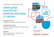 Poziv za iskazivanje interesa za upis na poslijediplomski specijalistički studij „Upravljanje kvalitetom i održivim razvojem u turizmu“