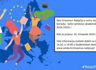1. NATJEČAJ za mobilnost studenata u svrhu studijskog boravka u okviru Erasmus+ programa (projekt: 2024-1-HR01-KA131-HED-000207742) u ljetnom semestru akademske 2024./2025. godine – SAMO DUGOROČNE MOBILNOSTI