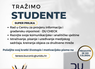 Prilika za studente Sveučilišta u Dubrovniku: Prijavite se za rad u Centru za provjeru informacija i građansku otpornost DU-CHECK!