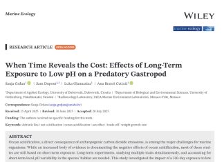 Objavljen je znanstveni rad u uglednom međunarodnom časopisu Marine Ecology